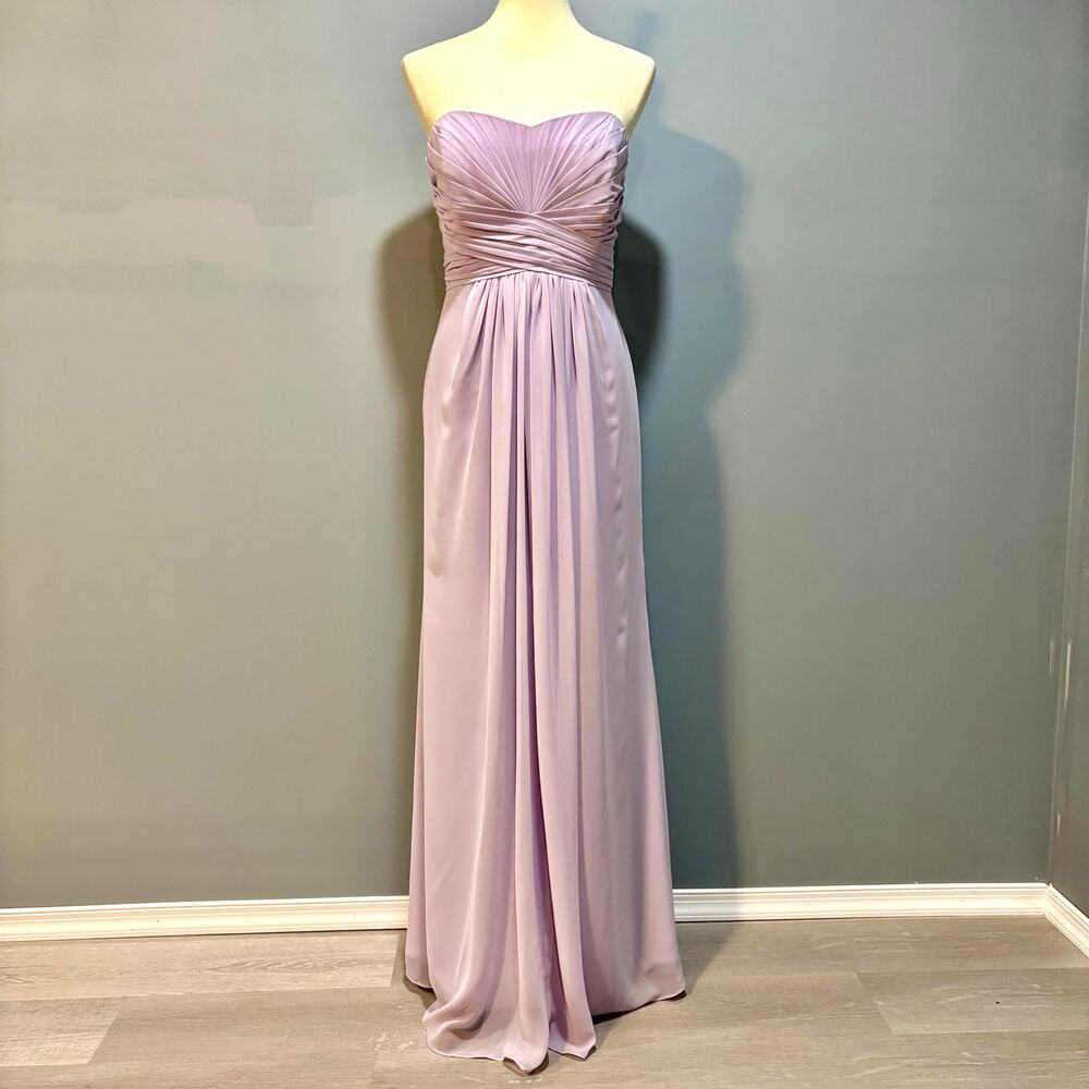 David's Bridal Flowy Iris Lavender Strapless Chiffon Wedding Guest Dress 14